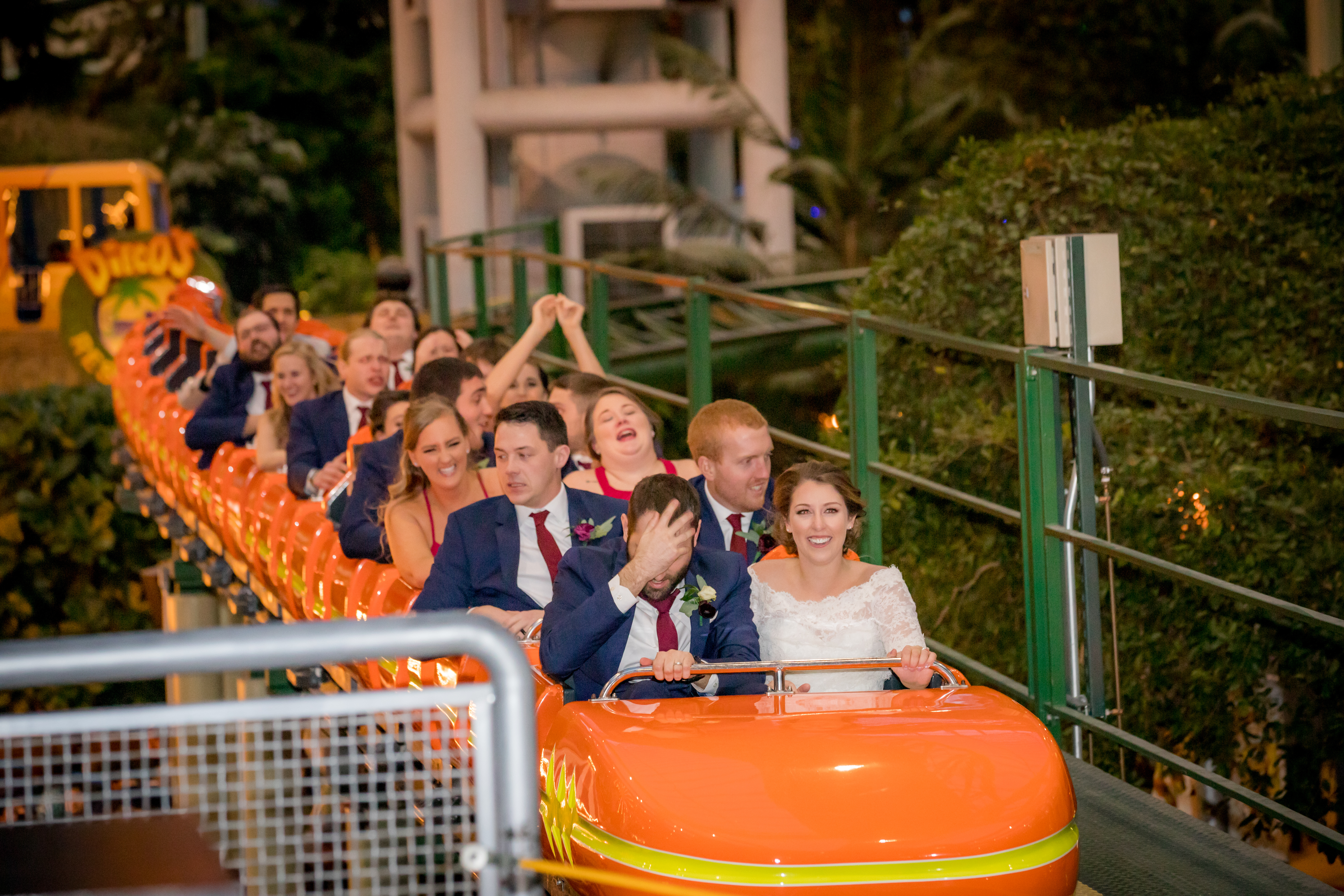 Wedding party on roller coaster at Mall of America