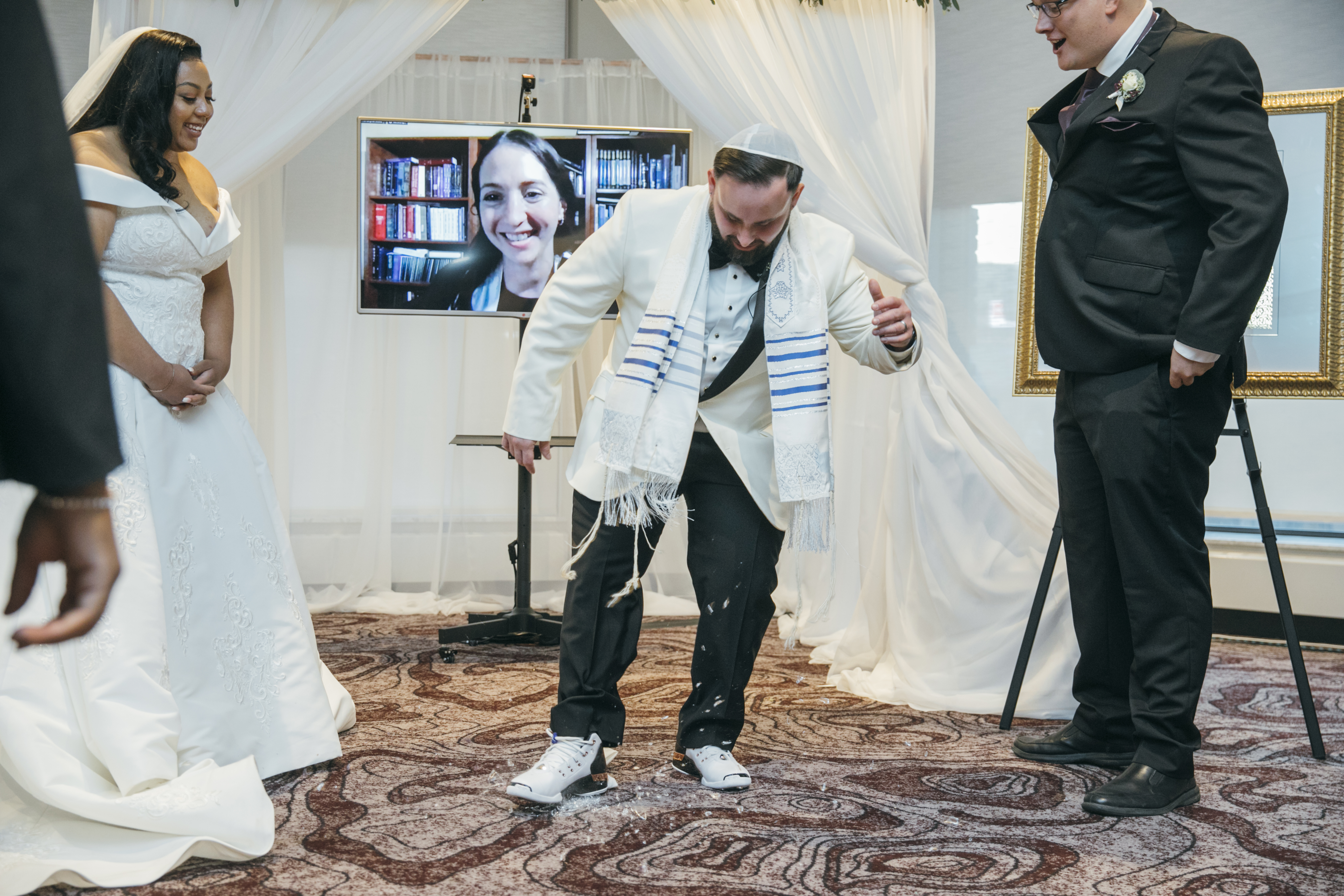 Virtual Rabbi and glass stomping at wedding