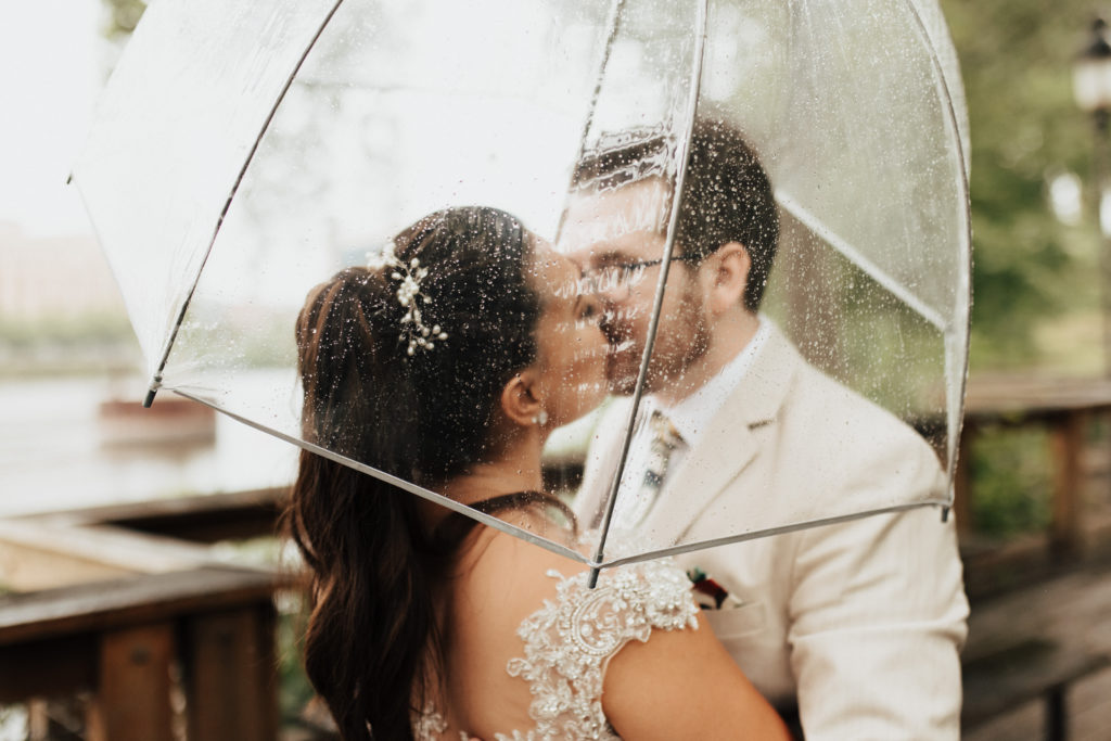 clear umbrella rain wedding photos