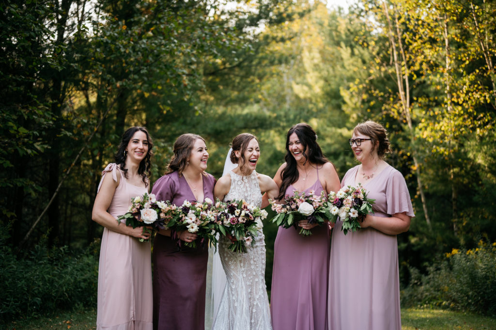bridesmaids outdoor wedding mauve pink
