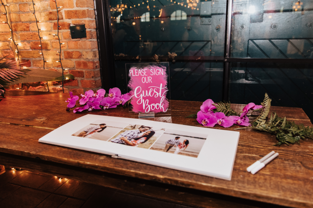 hot pink guest book sign with phonebook guest book
