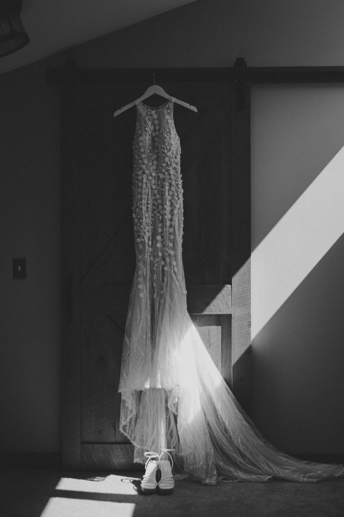 wedding dress hanging details photo
