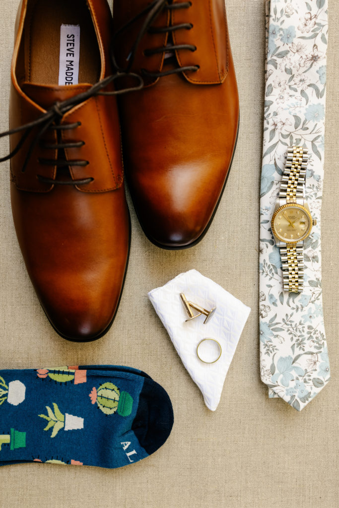 groom wedding details shoes tie watch