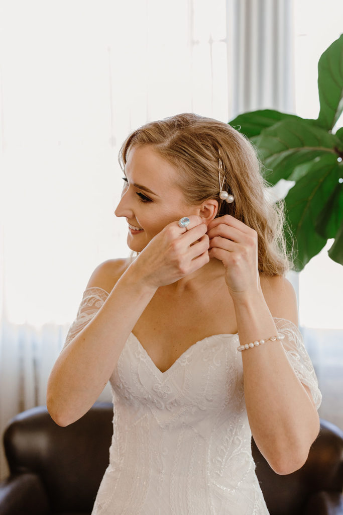 bride getting ready earrings