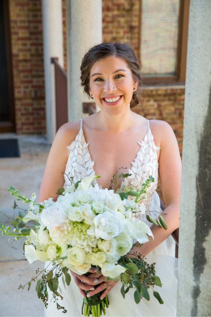 bride portrait with white bouquet