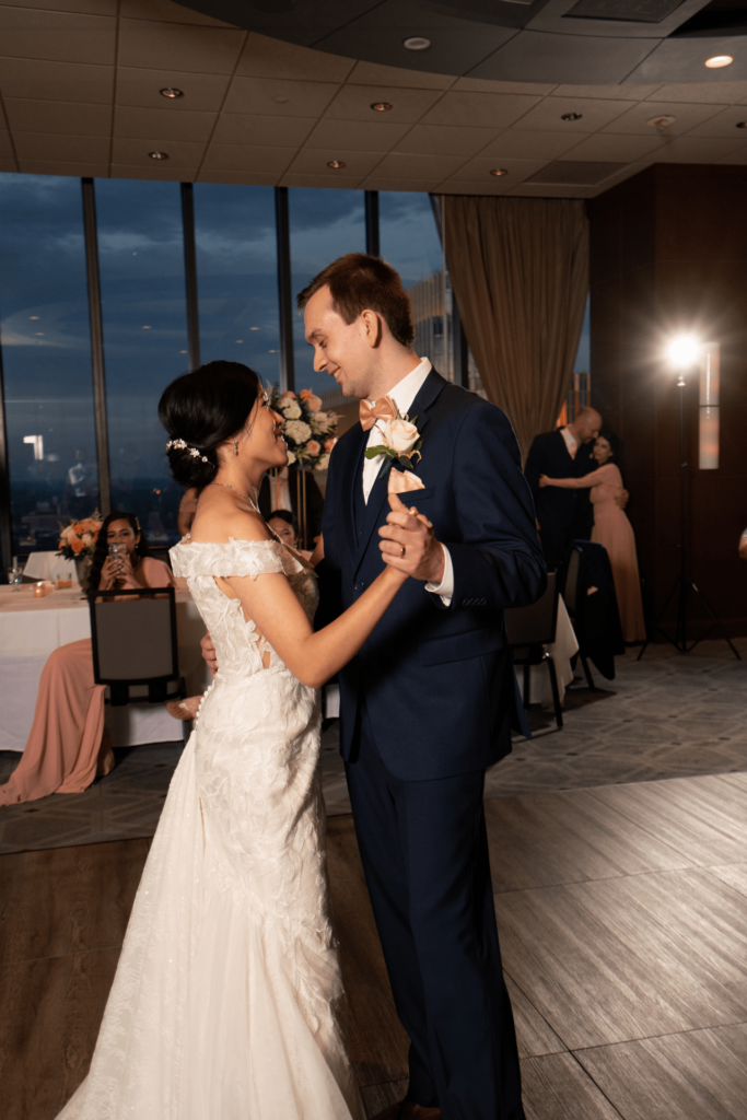 bride and groom first dance at Windows at Marquette