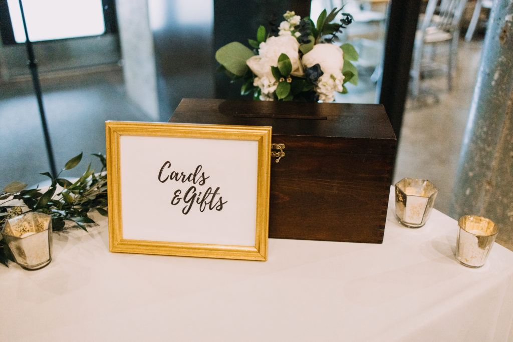 cards and gifts table gold wedding