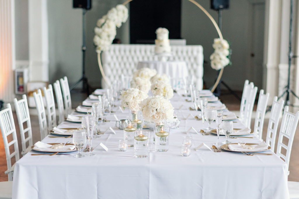 timeless wedding head table - white and gold