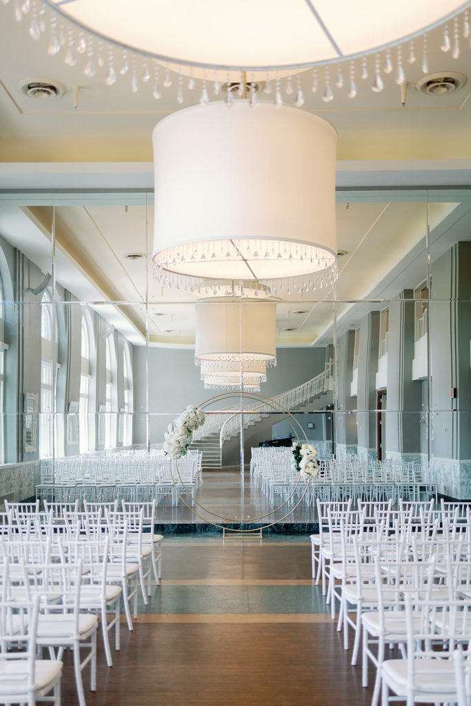 classic ceremony setup with mirror wall