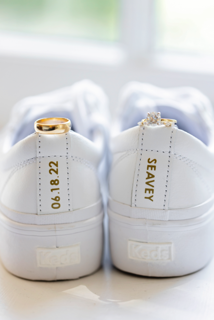 Customized bride sneakers with last name and wedding date