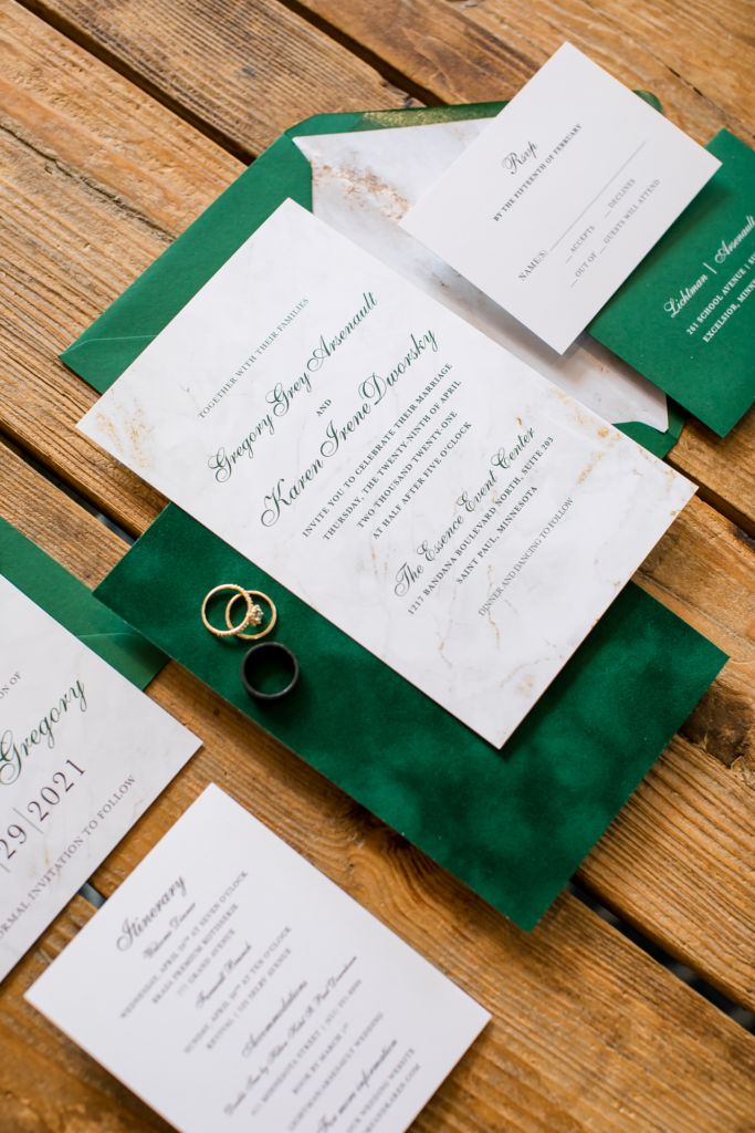 emerald green wedding invitation suite