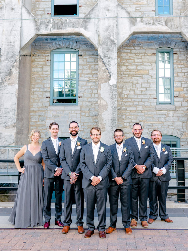 groomsmen and groomswoman gray wedding attire