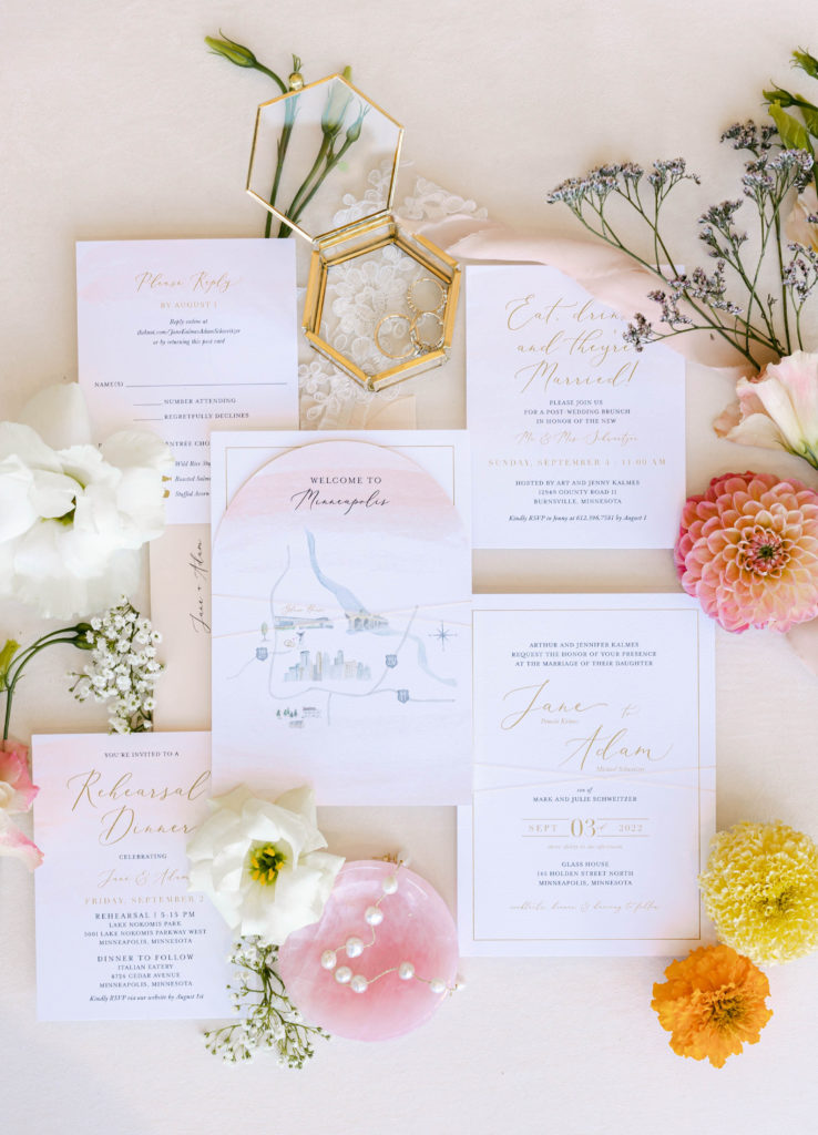 pastel colorful wedding invitation suite