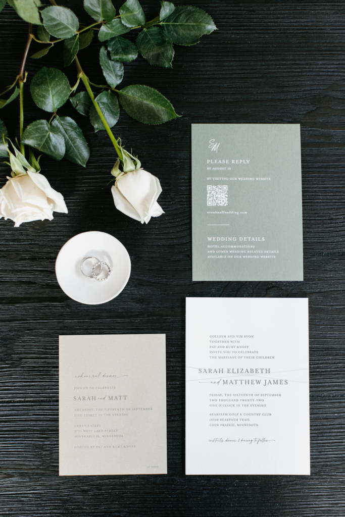 green neutral wedding invitation suite