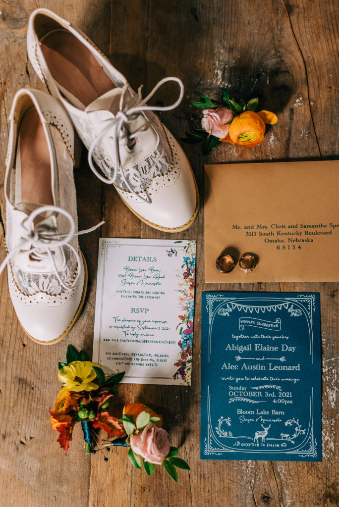 teal and orange fall wedding invitation suite