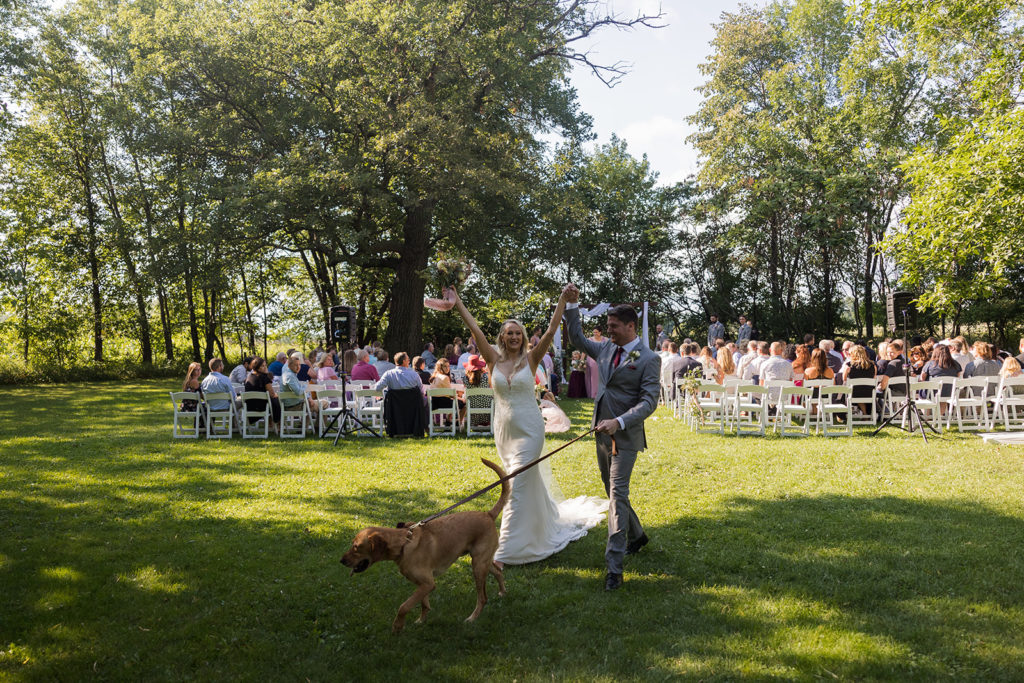 bride-groom-dog-wedding-recessional-outdoor-ceremony