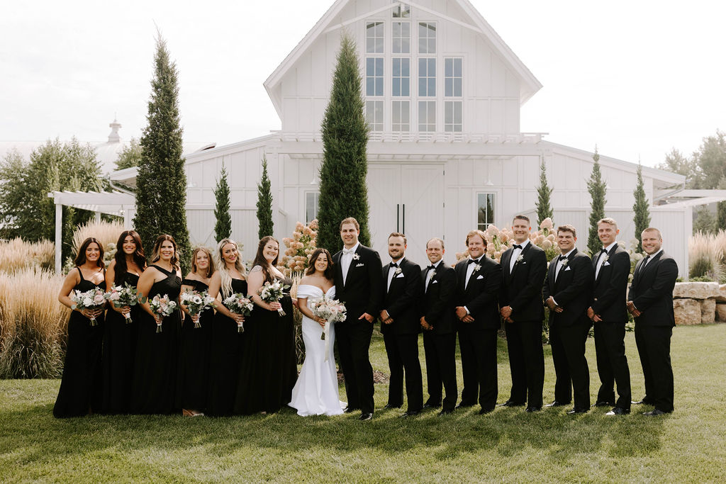 wedding-party-black-attire-outdoor-barn-wedding-redeemed-farm