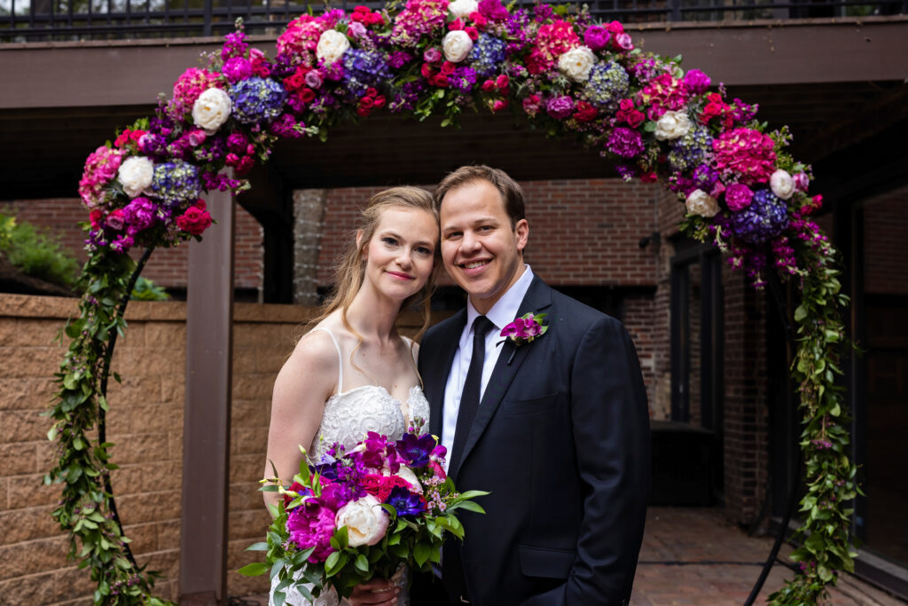 colorful-wedding-arch-purple-pink-florals