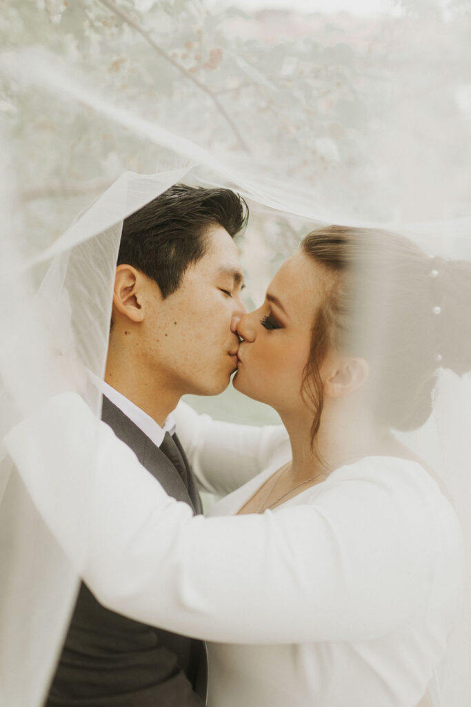 intimate-portrait-veil-kiss-bride-groom