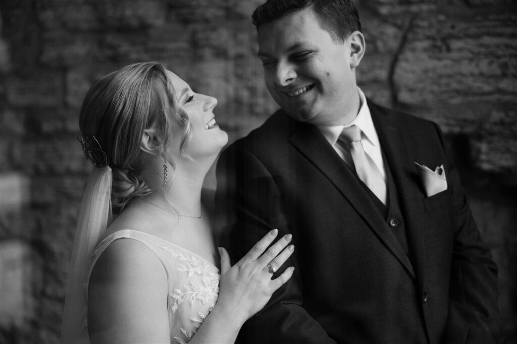 bride and groom intimate black and white portrait