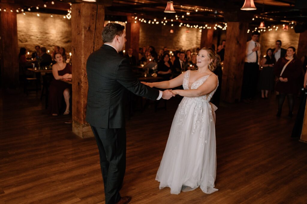 bride and groom fun first dance