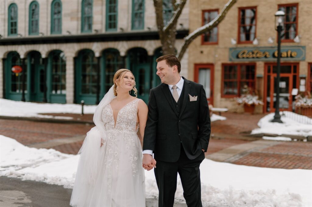 winter wedding portraits for bride and groom