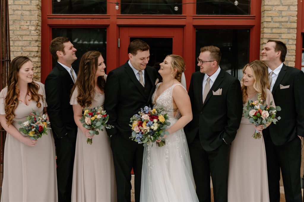 wedding party portraits at colorful st Anthony main wedding