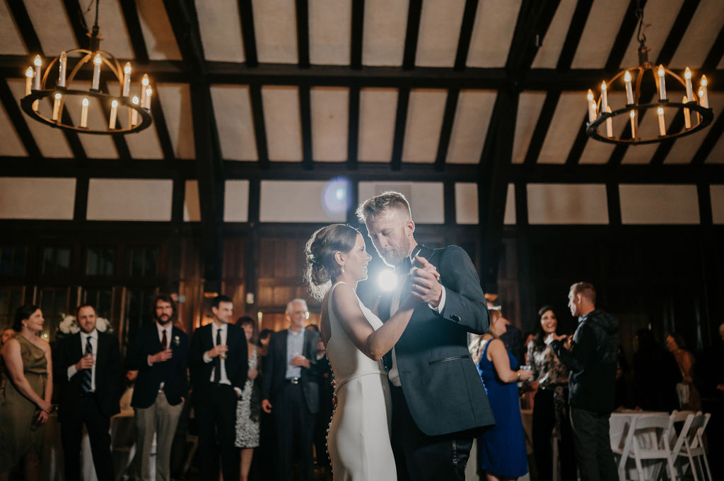 bride and groom first dance at Theodore Wirth Chalet