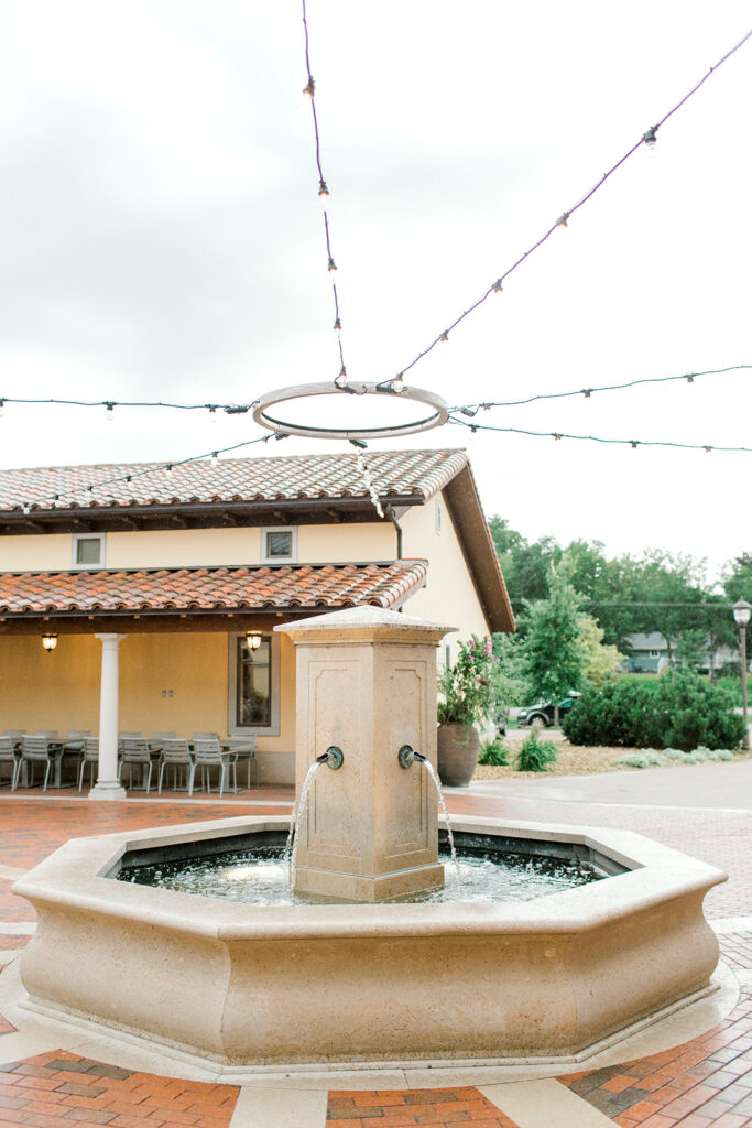 Fountain with cafe lights at midwest venue