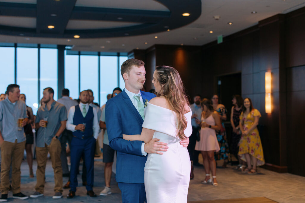 couple first dance at downtown Minneapolis wedding at Windows at Marquette