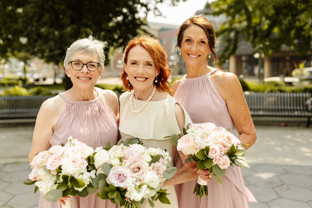 bridesmaid pink dresses group photo