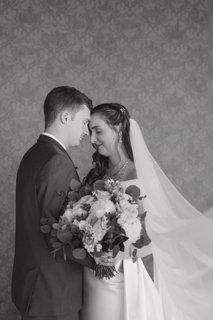 black and white intimate wedding portrait 