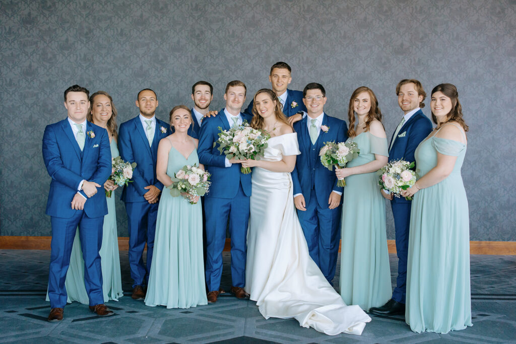 blue and green wedding palette attire