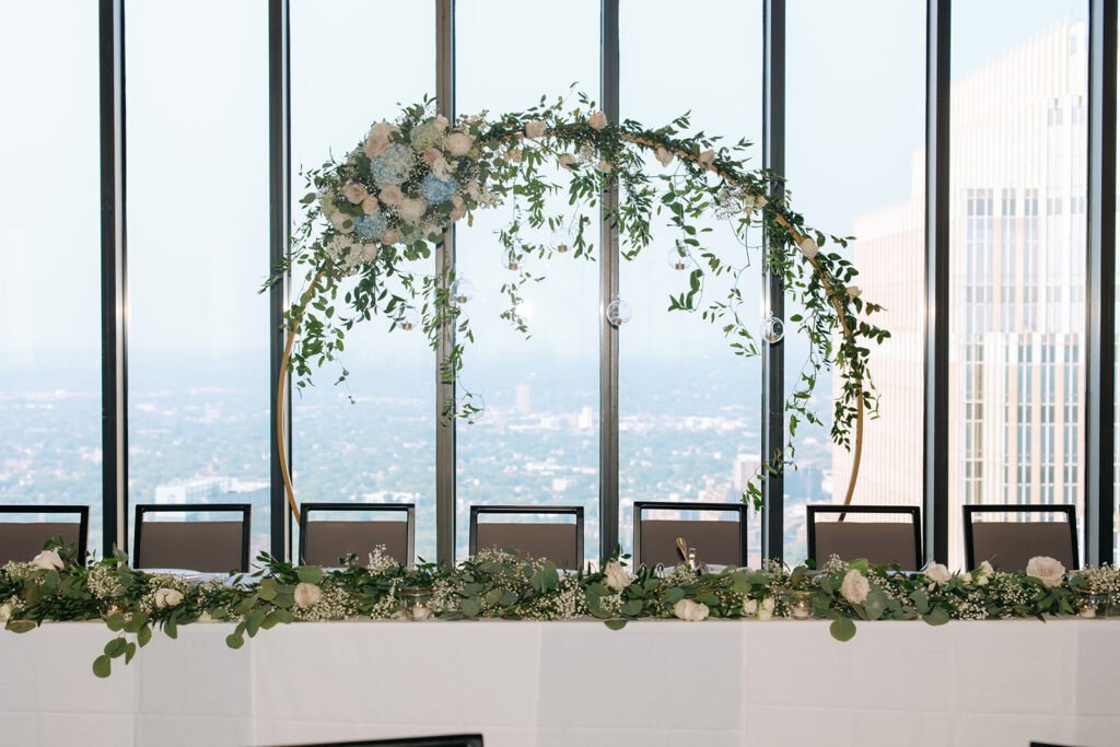 ceremony arch repurposed in downtown Minneapolis wedding reception