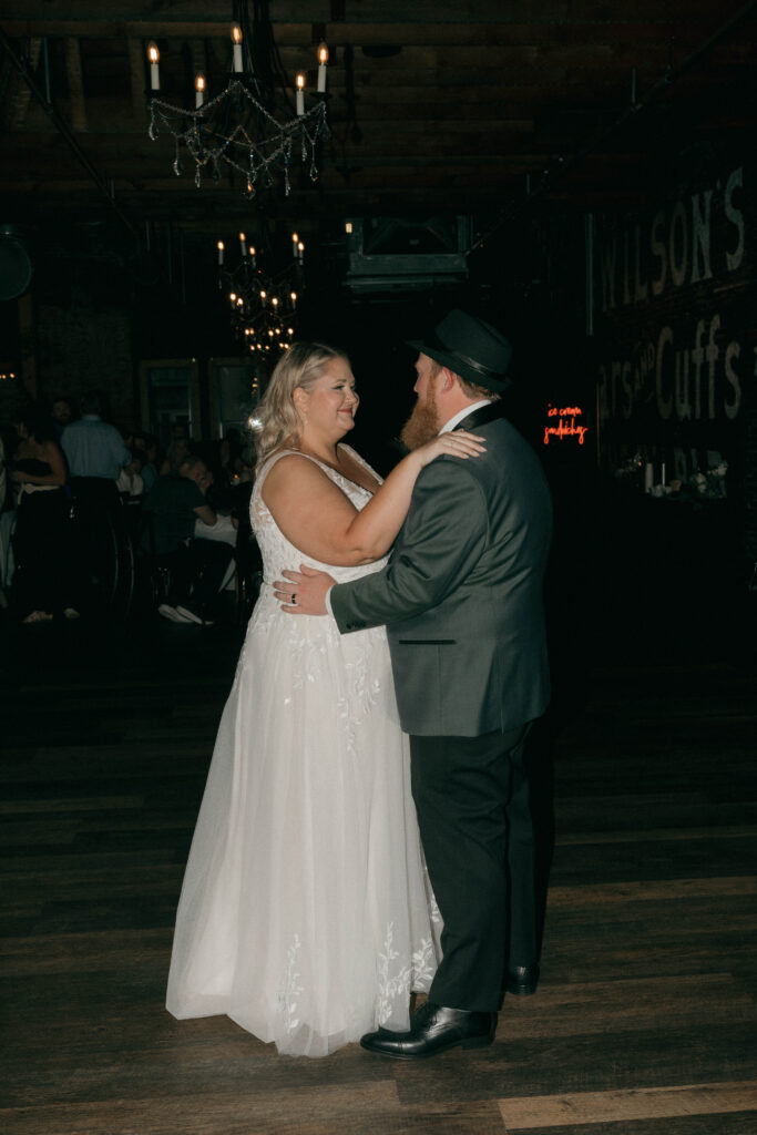 bride and groom first dance at intimate wedding