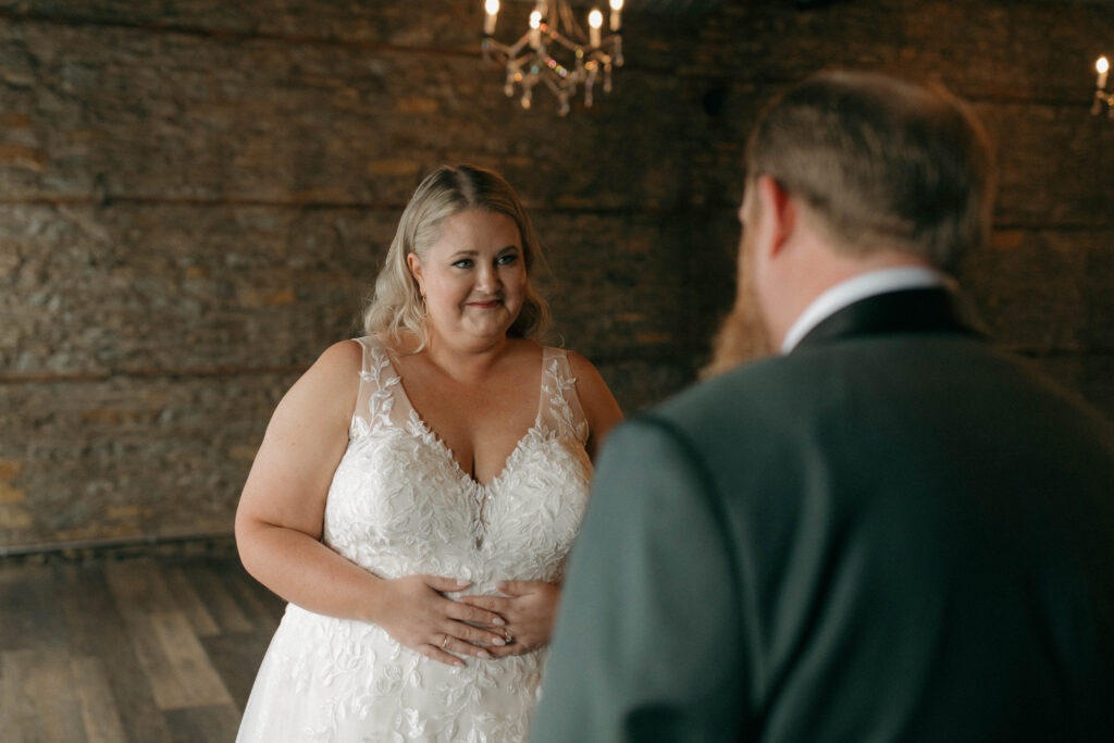 bride's reaction to intimate wedding first look