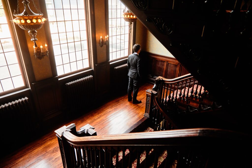 first look on Semple Mansion grand staircase