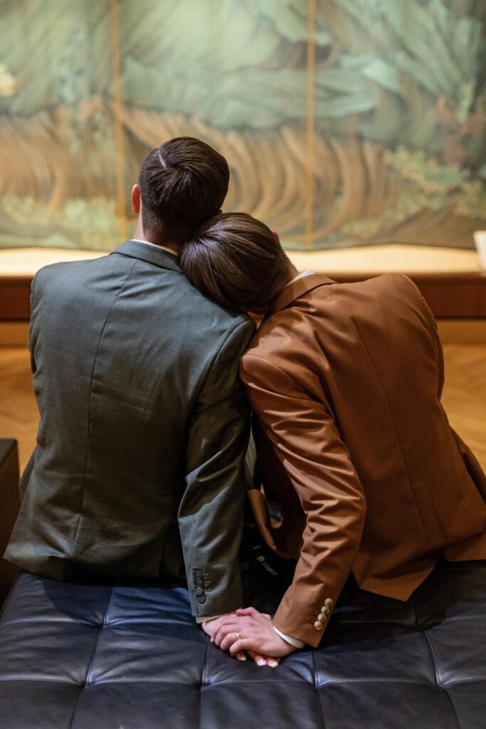 grooms admiring artwork at Minneapolis Institute of Art