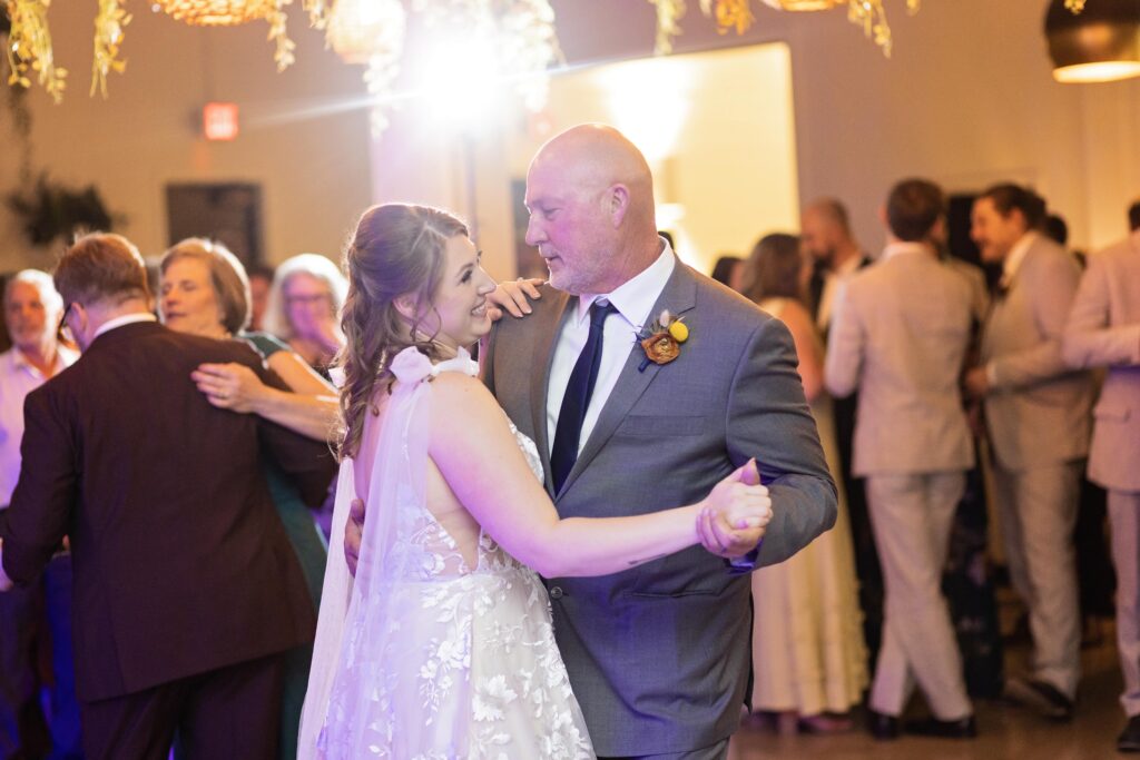 bride and father first dance at woodland fairy wedding