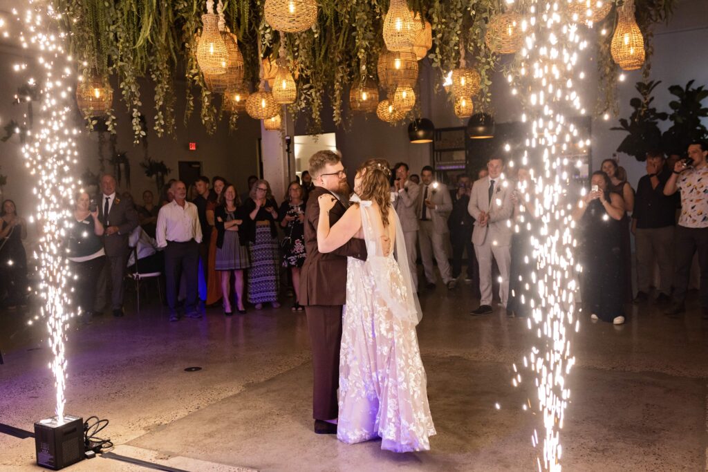 bride and groom first dance at woodland fairy wedding