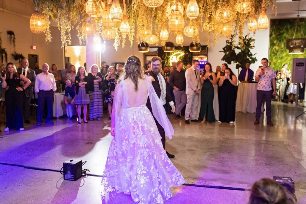 bride and groom fun first dance entrance for woodland fairy theme wedding