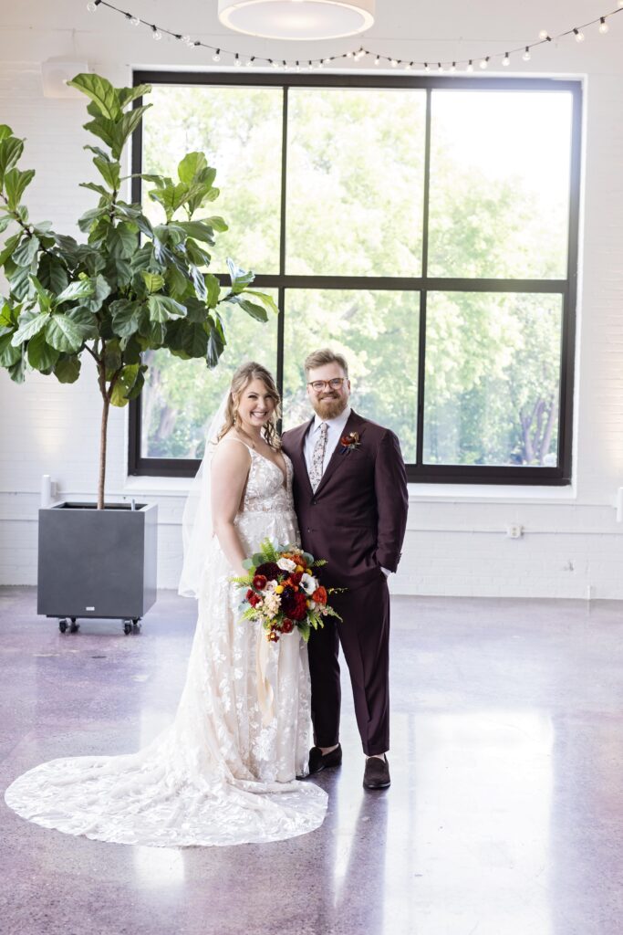 bride and groom traditional portrait at woodland fairy wedding