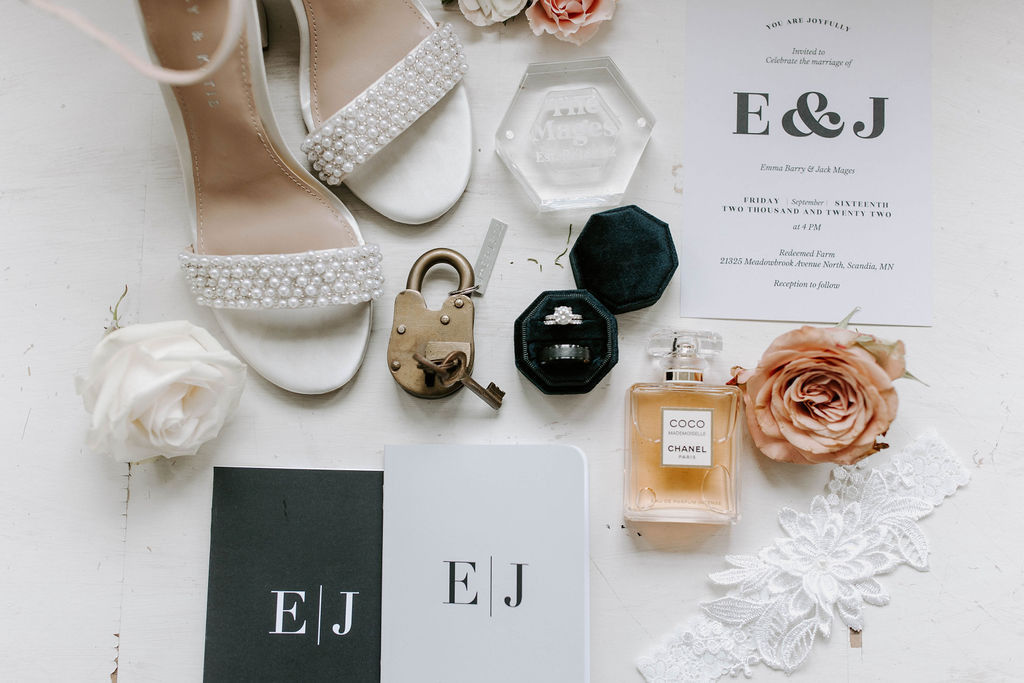 prepping wedding detail flat lay for week of your wedding