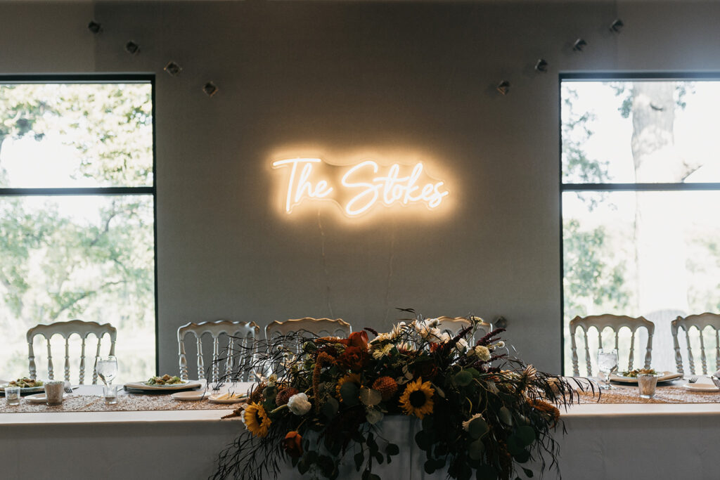 LED light behind head table at Leopold’s Mississippi Gardens 