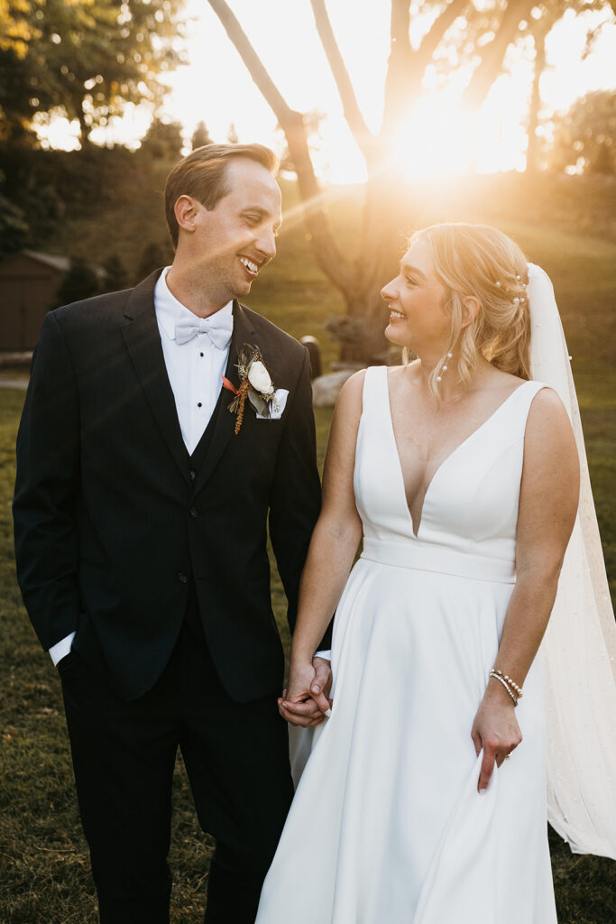 bride and groom sunset portrait at Leopold’s Mississippi Gardens 