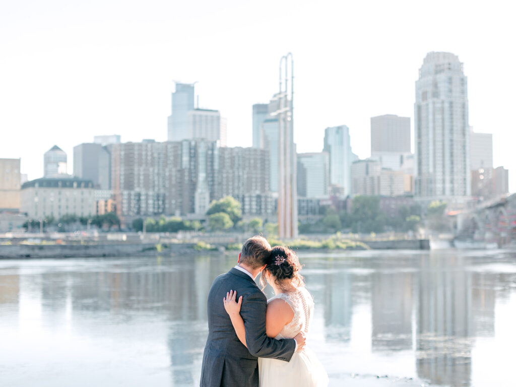 view of Minneapolis skyline from Aster Cafe wedding venue