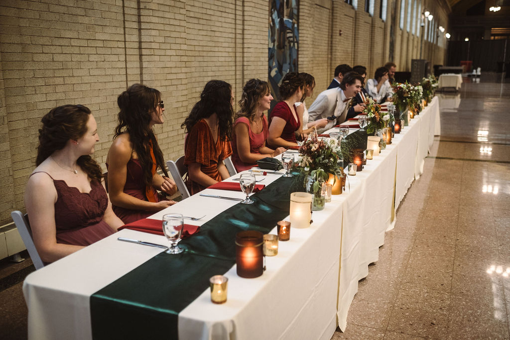 large wedding party head table at Union Depot