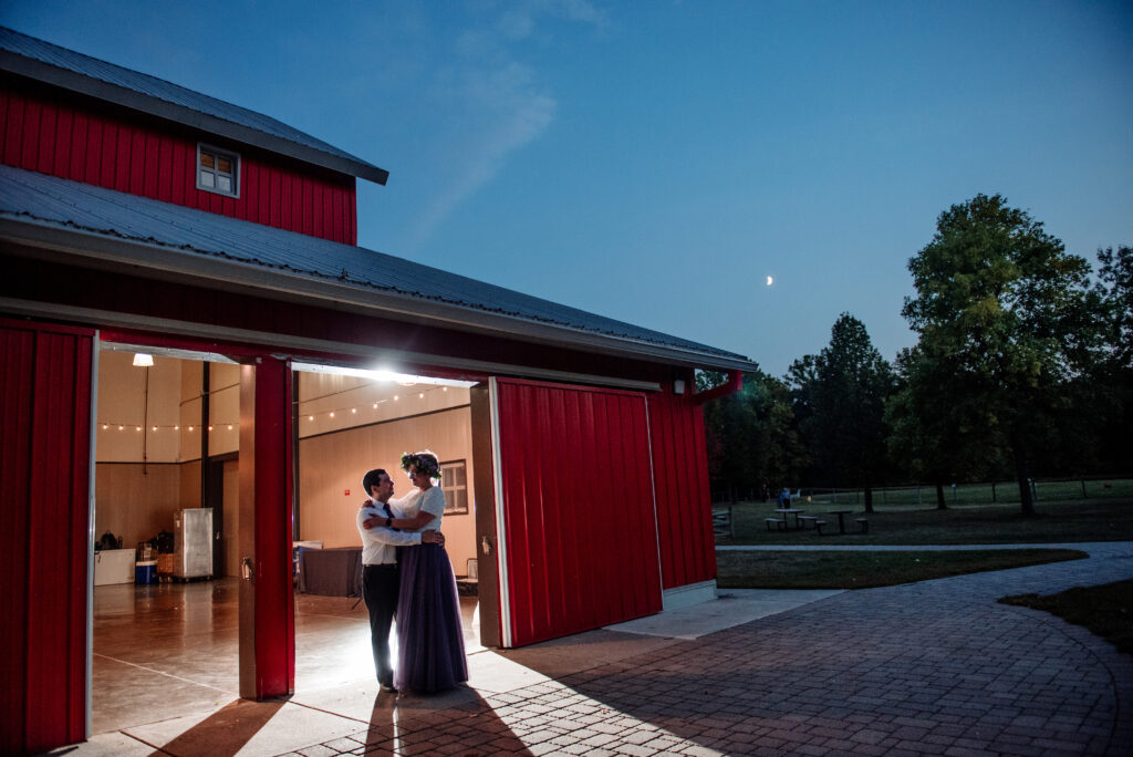 bride and groom evening portrait at Gale Woods Farm wedding 