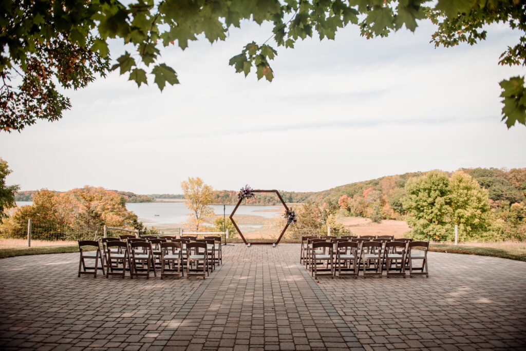 Fall wedding ceremony site at Gale Woods Farm