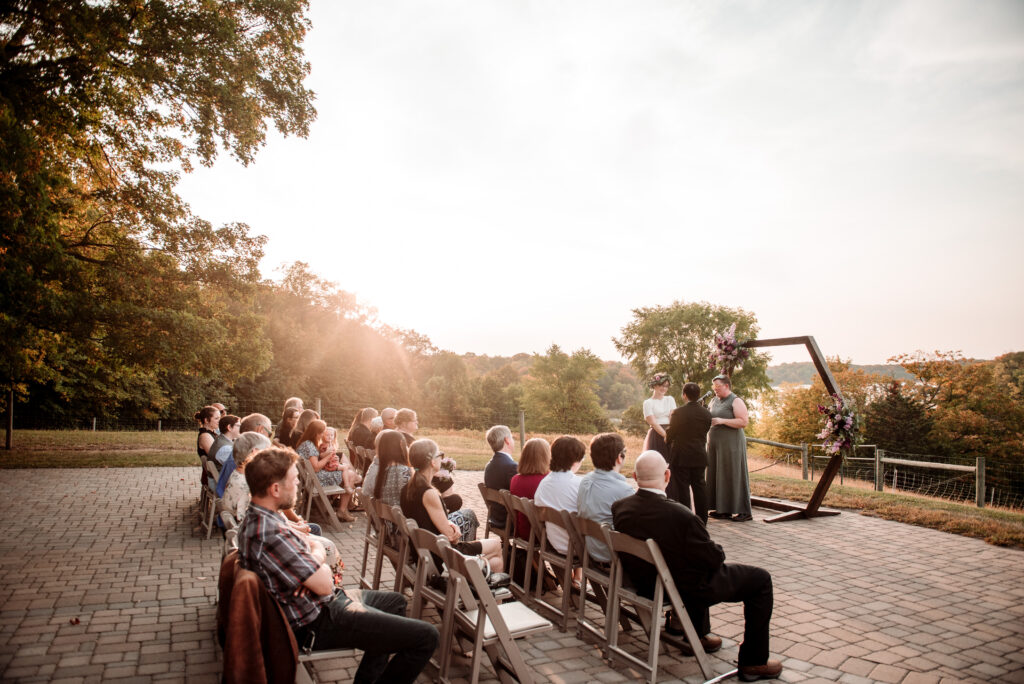 golden hour light for wedding ceremony at Gale Woods Farm